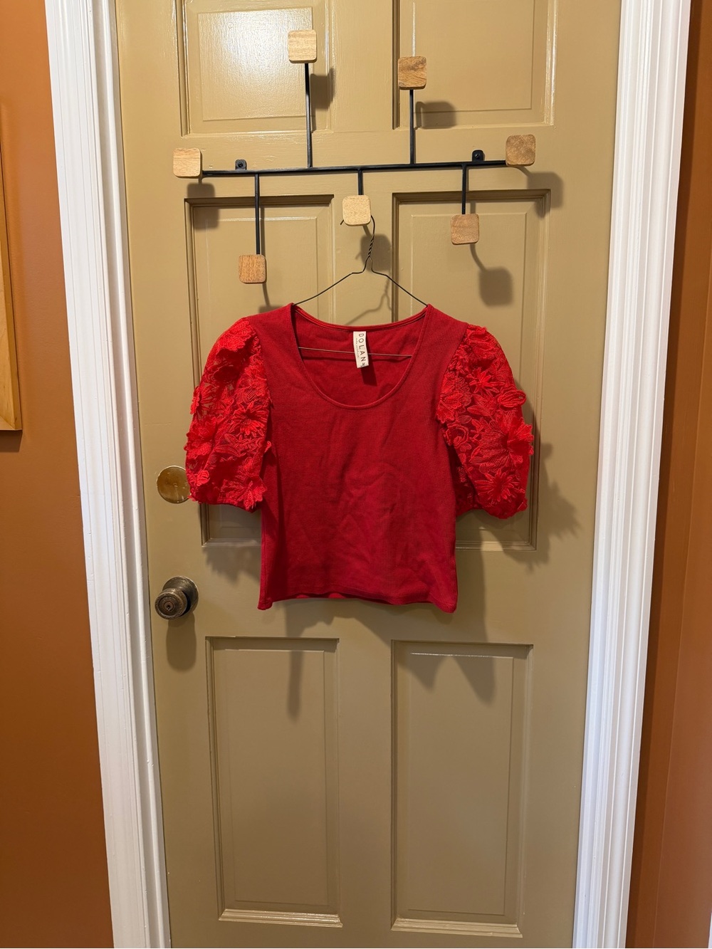 Anthropologie Dolan red puff sleeve top